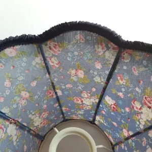 Ambiances & Toiles Abat-jour Rétro, Pagode Avec Franges, Tissu Fleuri Fond Bleu, Ø 30 Cm 12