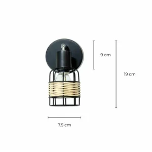 C-Création Applique 1 Lumière En Métal Noir Et Rotin Tressé Naturel 12