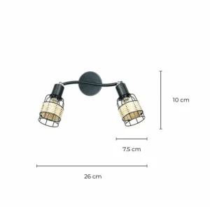 C-Création Applique 2 Lumières En Métal Noir Et Rotin Tressé Naturel 9