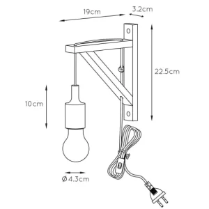 Lucide Applique Murale équerre Bois Blanche Avec Prise H22,5cm 13