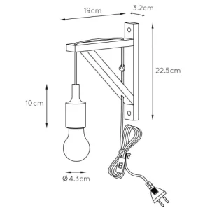 Lucide Applique Murale équerre Bois Noire Avec Prise H22,5cm 13