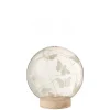 LANADECO Cloche Boule Led Papillons Verre/bois Blanc/naturel H16cm 10