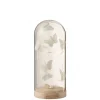 LANADECO Cloche Haute Led Papillons Verre/bois Blanc H22cm 8