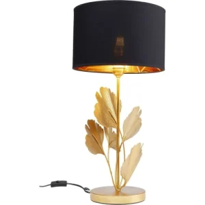 Kare Design Lampe 5 Feuilles De Ginkgo Acier Doré Et Abat-jour Coton Noir 15