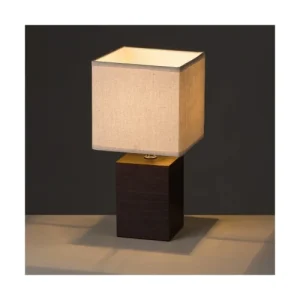 Wadiga Lampe à Poser Base En Bois Foncé Et Abat-jour Beige H33 12