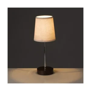 Unimasa Lampe à Poser Bois Foncé Métal Chromé Et Abat-jour Beige 10