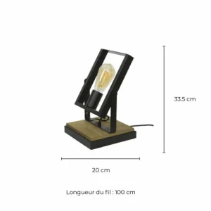 C-Création Lampe à Poser Orientable En Métal Noir Et Bois Marron 12