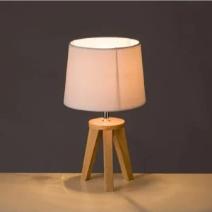 Unimasa Lampe à Poser Trépied Bois Et Abat-jour Blanc H33,5cm 7