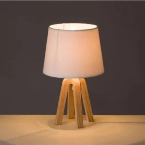 Unimasa Lampe à Poser Trépied Bois Et Abat-jour Blanc H34,5cm 7