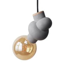 Gone’s Lampe à Suspendre En Béton Et Bois Cordon Noir Ampoule LED Edison 9