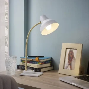 ATHM DESIGN Lampe Abat Jour Métal Et Pied Blanc 10