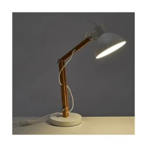 Unimasa Lampe De Bureau Articulée Métal Blanc Et Bambou H40,5cm 10