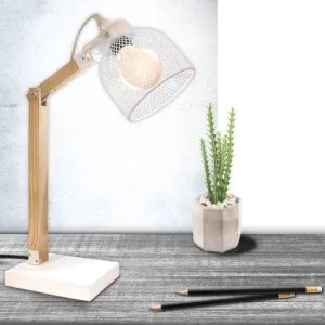 The Home Deco Factory Lampe De Bureau Inclinable En Bois Et Métal H.38 Cm Blanc 8