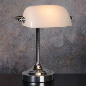 Lucide Lampe De Bureau Métal Et Verre Blanc Chrome H30cm 13