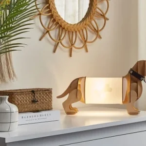 Beliani Lampe De Table Bois Clair En Forme De Chien 9