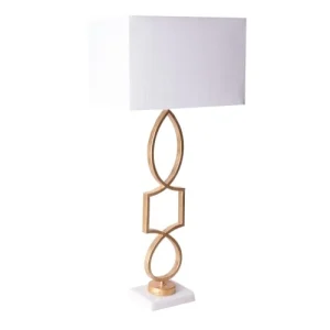 Lastdeco Lampe De Table En Acier, Marbre Et Lin En Blanc Et Or 36x23x81 8