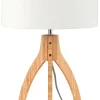 Good & Mojo Lampe De Table En Bambou Abat-jour En Lin Blanc, H. 54cm 19