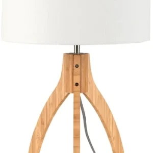 Good & Mojo Lampe De Table En Bambou Abat-jour En Lin Blanc, H. 54cm 18