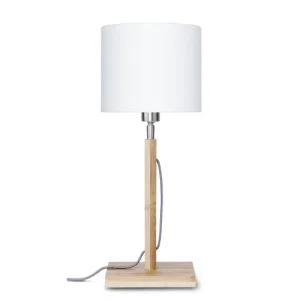 Good & Mojo Lampe De Table En Bambou Abat-jour En Lin Blanc, H. 59cm 18