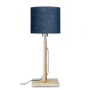 Good & Mojo Lampe De Table En Bambou Abat-jour En Lin Bleu Denim, H. 59cm 20