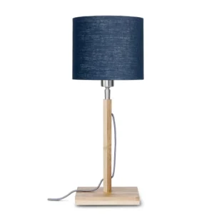 Good & Mojo Lampe De Table En Bambou Abat-jour En Lin Bleu Denim, H. 59cm 18