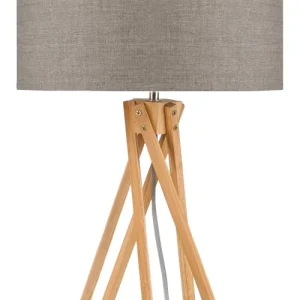 Good & Mojo Lampe De Table En Bambou Abat-jour En Lin Lin Foncé, H. 59cm 18