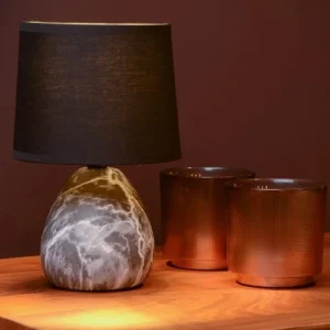 Lucide Lampe De Table En Céramique Effet Marbre Avec Abat-jour En Lin Noir 9