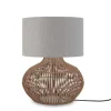 Good & Mojo Lampe De Table En Rotin Abat-jour En Lin Naturel/gris Clair, H. 48cm 20