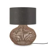 Good & Mojo Lampe De Table En Rotin Abat-jour En Lin Naturel/gris Foncé, H. 48cm 14