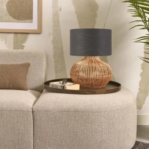 Good & Mojo Lampe De Table En Rotin Abat-jour En Lin Naturel/gris Foncé, H. 48cm 12