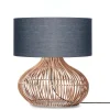 Good & Mojo Lampe De Table En Rotin Abat-jour En Lin Naturel/gris Foncé, H. 60cm 22