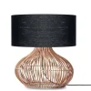 Good & Mojo Lampe De Table En Rotin Abat-jour En Lin Naturel/noir, H. 60cm 16