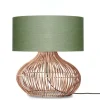 Good & Mojo Lampe De Table En Rotin Abat-jour En Lin Naturel/vert Forêt, H. 60cm 20