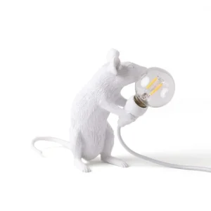 Seletti Lampe De Table Souris Assise Résine Blanc 11