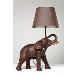 Kare Design Lampe éléphant En Polyrésine Marron Et Abat-jour En Lin 15