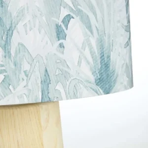 Maisons Du Monde Lampe En Bois D’ailante Abat-jour En Coton Imprimé Feuillage Bleu 7