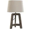 ITEM International Lampe En Bois Patinée Abat Jour En Beige 8