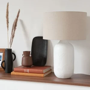 Maisons Du Monde Lampe En Céramique Blanche Et Abat-jour En Coton Recyclé écru 9