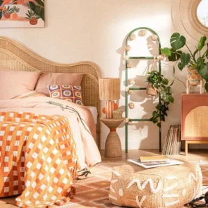 Maisons Du Monde Lampe En Céramique Orange Et Blanche Avec Abat-jour En Raphia 9