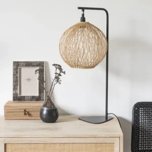 Maisons Du Monde Lampe En Métal Noir Abat-jour Rond En Bambou 7