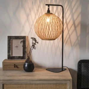 Maisons Du Monde Lampe En Métal Noir Abat-jour Rond En Bambou 9