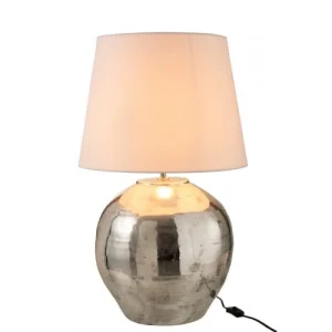 LANADECO Lampe Et Abat-jour Métal Argenté Tissu Blanc H73cm 15