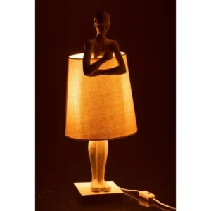 LANADECO Lampe Figurine Soutien Résine Blanche H58cm 7