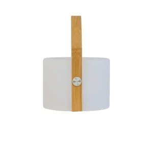 Dyberg Larsen Lampe Solaire En Polypropylène Et Bambou Blanc, H 20,5 Cm D 14,7 Cm 15