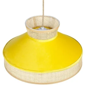 Beliani Lampe Suspension En Rotin Jaune Et Naturel 11