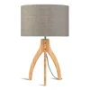 Good & Mojo Lampe Tripode Bambou Et Lin Naturel Gris H54cm 11