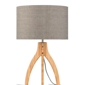 Good & Mojo Lampe Tripode Bambou Et Lin Naturel Gris H54cm 15