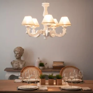 Maisons Du Monde Lustre Blanc Effet Vieilli Et Abat-jours Beiges 12