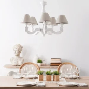 Maisons Du Monde Lustre Blanc Effet Vieilli Et Abat-jours Beiges 16