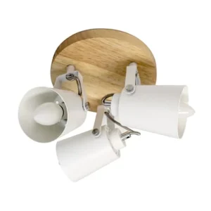 Cristalrecord Plafonnier Nordique En Bois Et 3 Spots Orientables En Métal Blanc 12